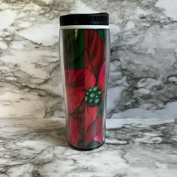 NWOT Starbucks Holiday Poinsettia 16 oz Coffee Tea Travel Mug - Picture 2 of 5